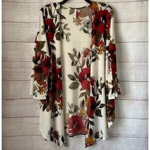 Lime N Chili Cream Floral Cardigan Kimono Open Front Size L